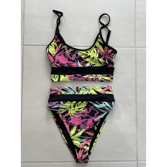 Beach Riot Swim Bikini Swimsuit High Waist Floral Color Block Swimwear - Picture 1 of 10
